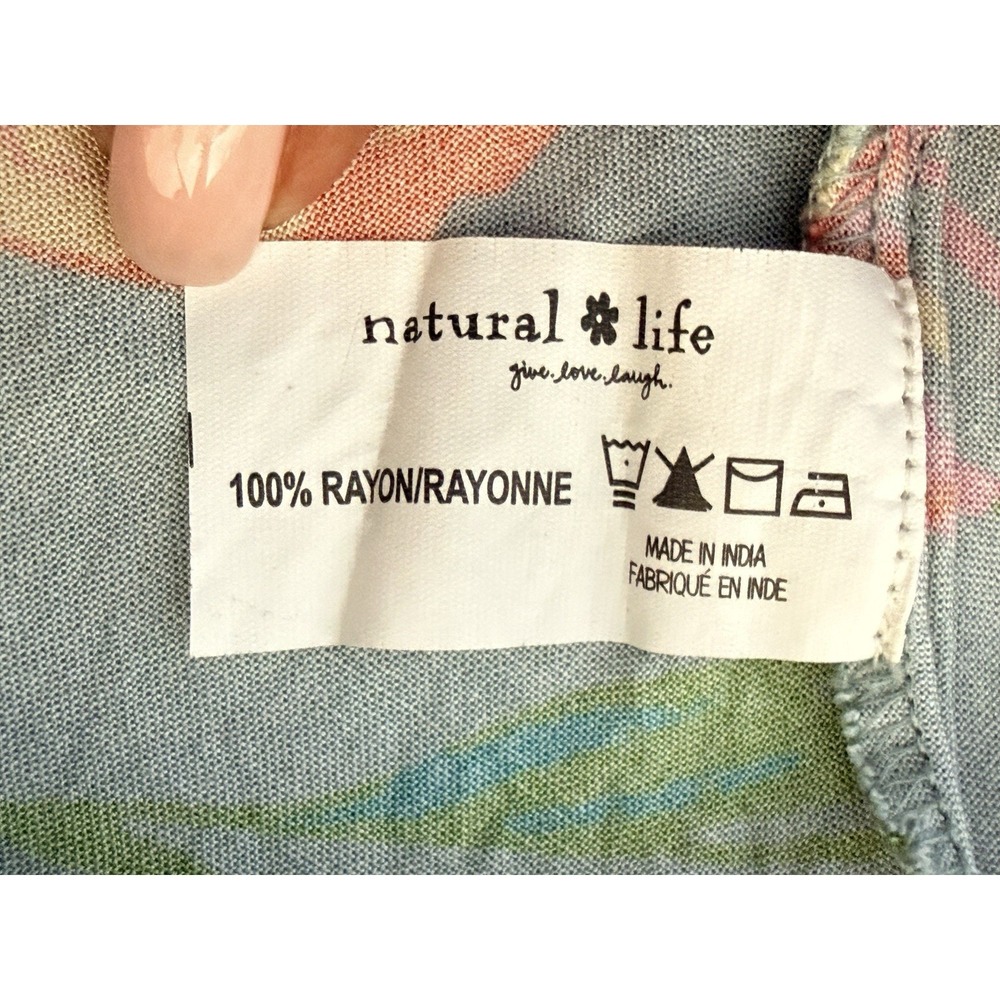 Natural Life Floral Midi Dress XS Scarf Swing Tropical Boho Teal Pink *Read* - Picture 15 of 15